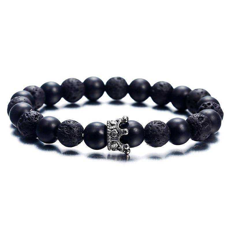 Trendy Lava Stone Imperial Crown And Helmet Charm Bracelet