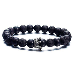 Trendy Lava Stone Imperial Crown And Helmet Charm Bracelet
