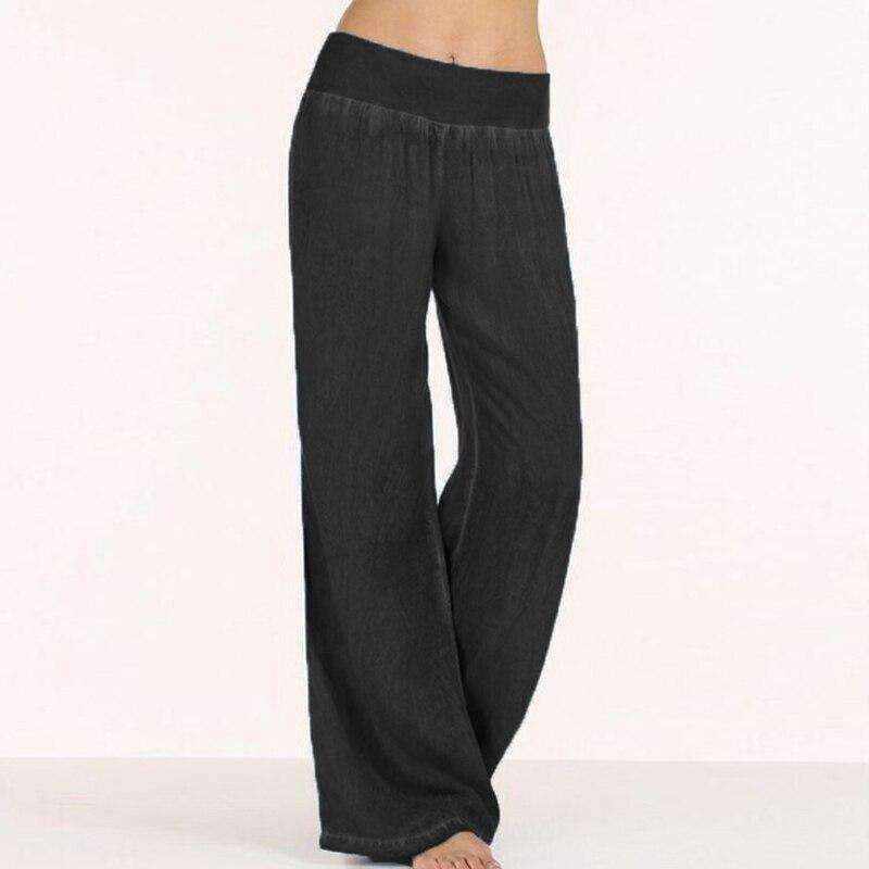 Casual Elastic High Waist Denim Wide Leg Pants