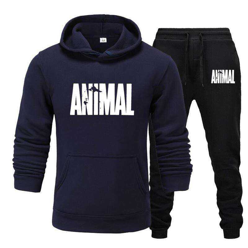 Men's Autumn Winter Animal Print Sweatshirt Tops Pants Sets/Hoodies+Pants