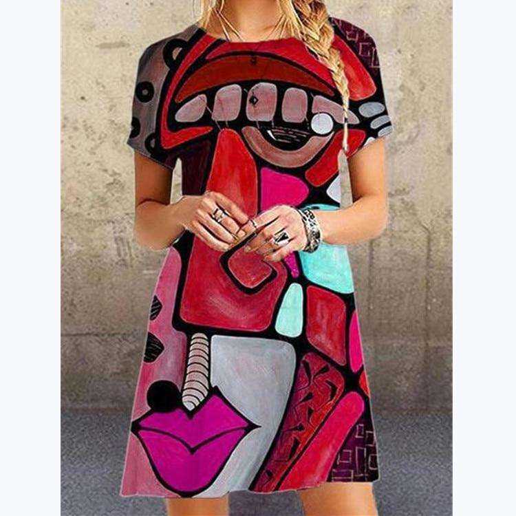 Casual Short Sleeve Plus Size O-Neck Dresses for Women