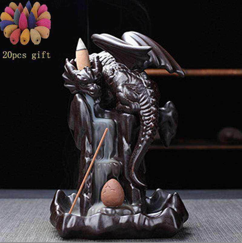 Awakening Dragon LED Ceramic Waterfall Smoke Incense Burner