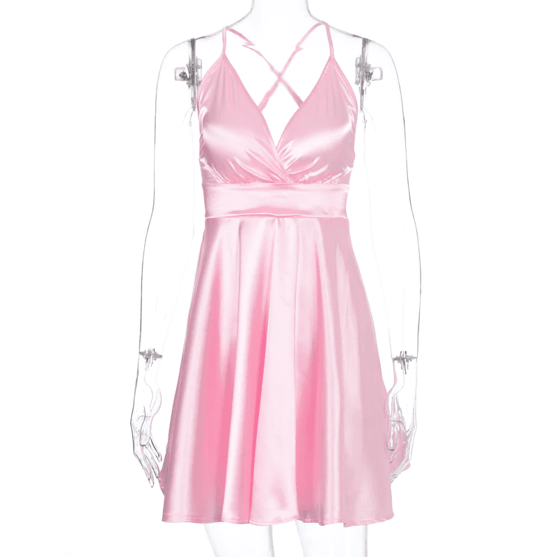 Sleeveless V-neck Sexy Mini Slip Backless Bow Dress