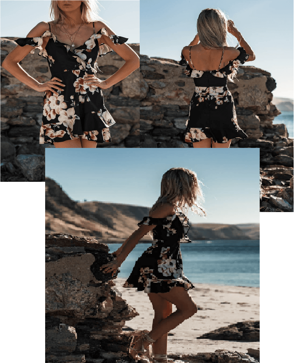Off Shoulder Floral Chiffon  Dress