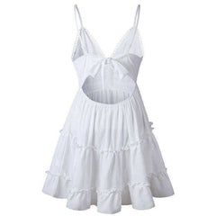 New V Neck Lace Backless Spaghetti Strap Summer Dress