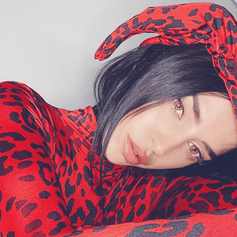 Red Leopard Print Turtleneck Bodysuit with Gloves Autumn Skinny Body Long Sleeve