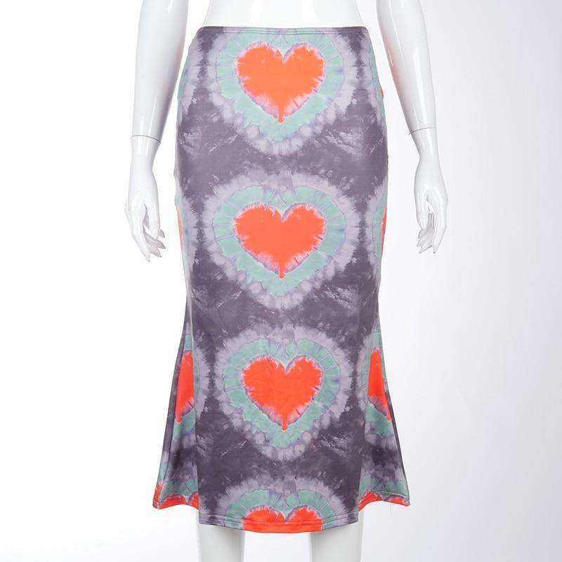 Women's Heart Print Loose Low Waist Package Hip Mid-Calf Skirts