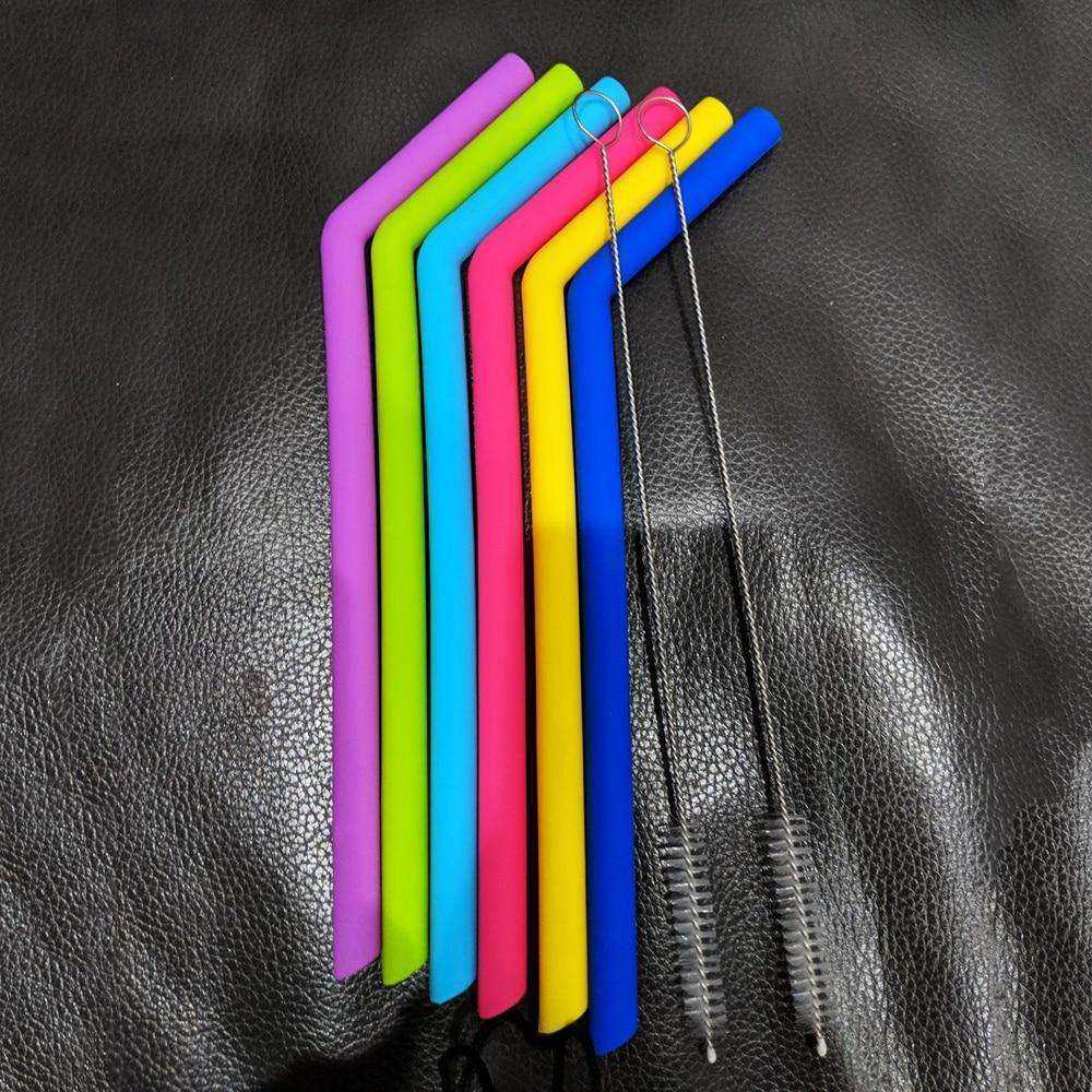 Reusable Drinking Flexible Straw Shakes with Brush & Pouch