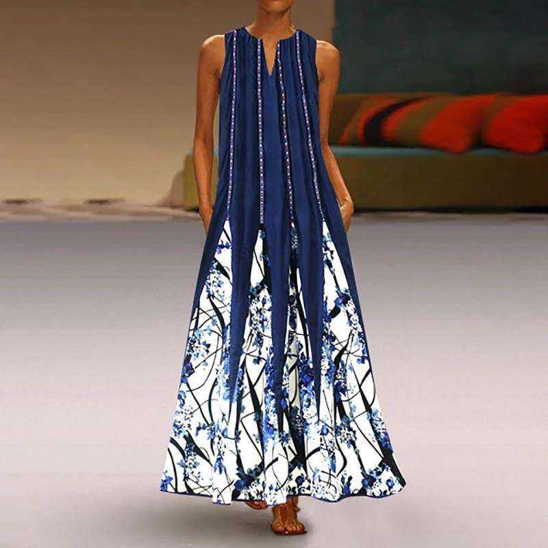 Casual Floral Printed Maxi Long Vintage Sleeveless Women Dress
