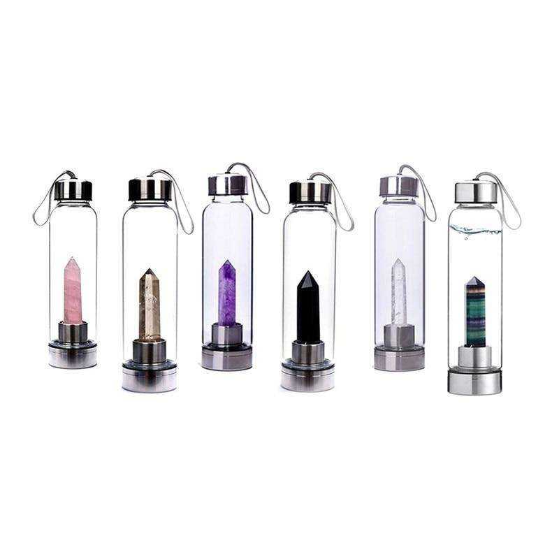 Direct Drinking Natural Glass 500ML Crystal Healing Bottle