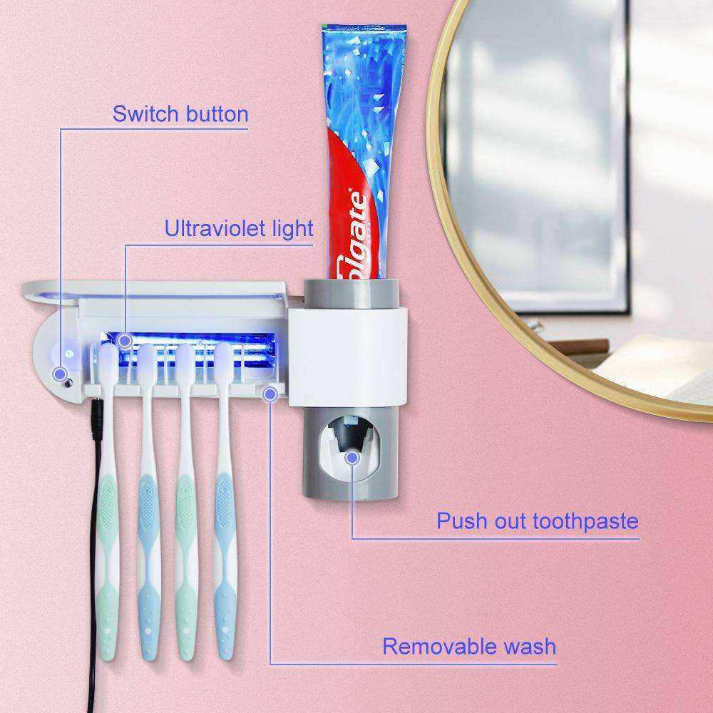 Automatic UV Light Toothbrush Sterilizer and Toothpaste Dispenser