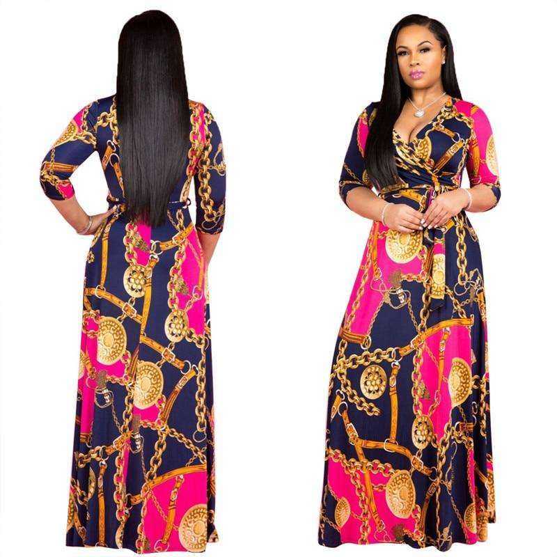Women's Sexy V-Neck Seven-Sleeve Polyester Dress