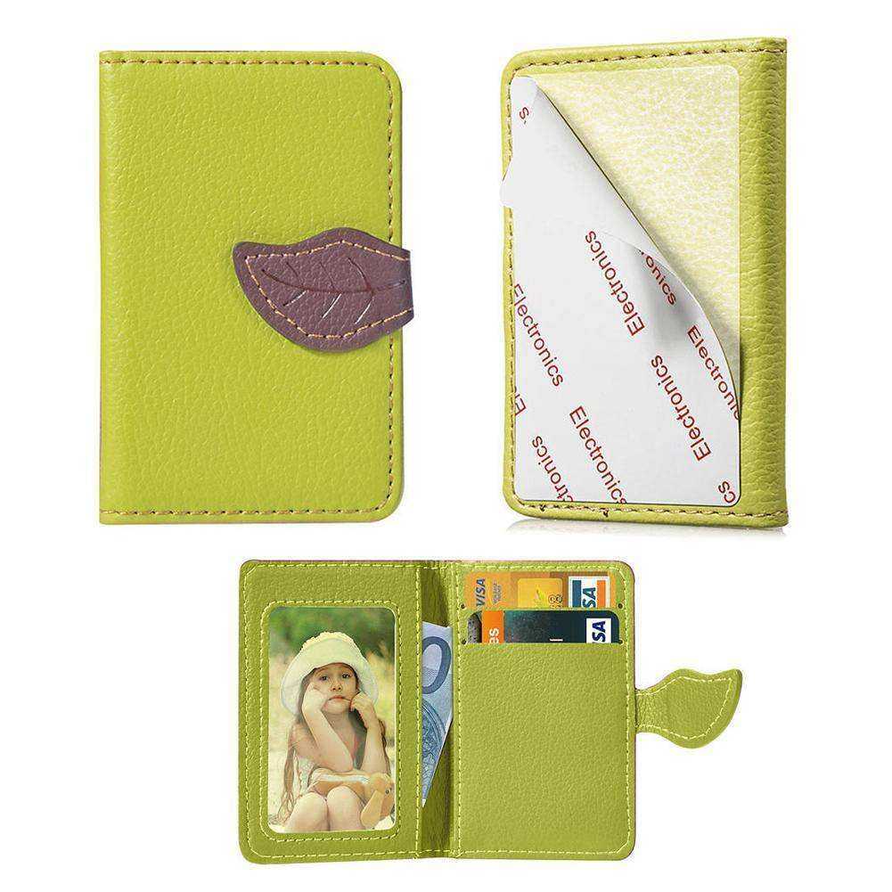 Aesthetic Credit Card Holder PU Leather Wallet Portable Stick On Purse Back Adhesive