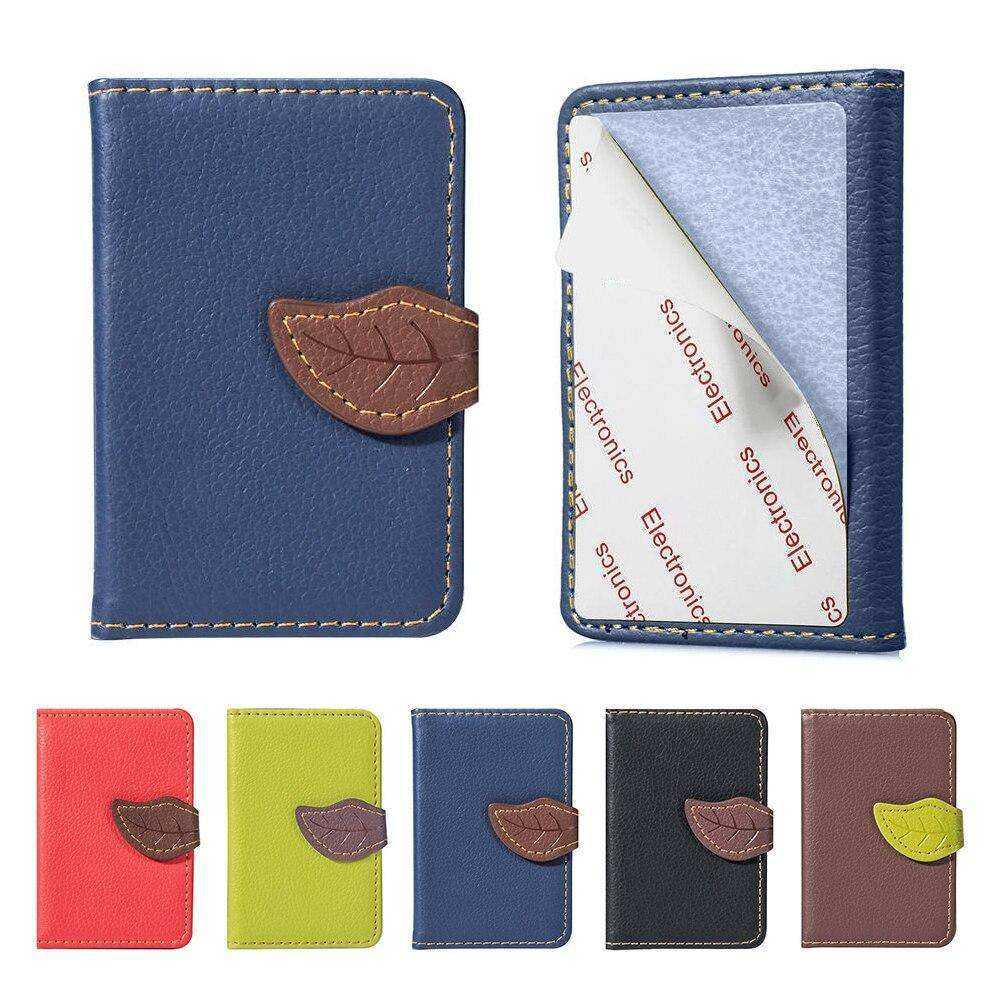 Aesthetic Credit Card Holder PU Leather Wallet Portable Stick On Purse Back Adhesive