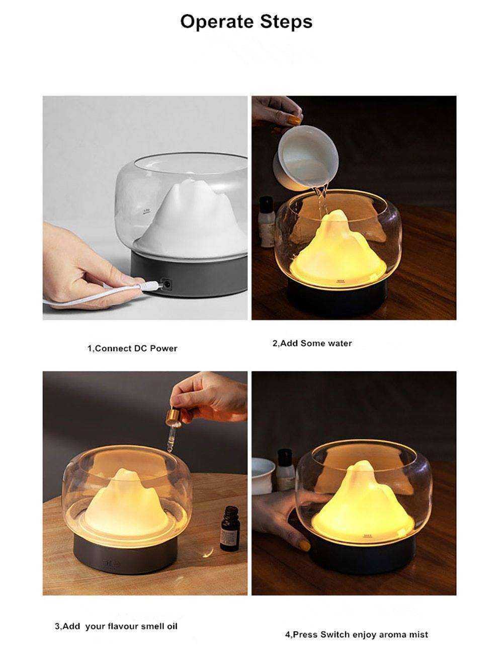 Aesthetic Mountain View BPA Free Aroma Diffuser With Rainbow and Warm Night Lamp