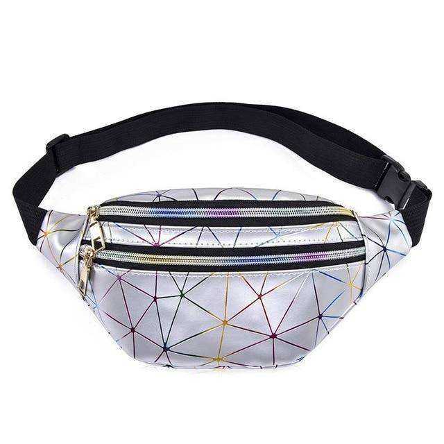 Holographic Waist Belt Bag Women Pink Silver Fanny Geometric Pack