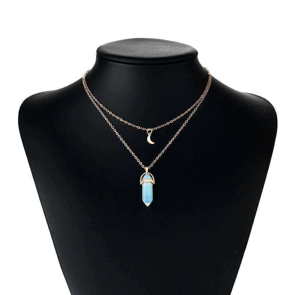 Natural Stone Moon Choker Gold Color Crystal Pendant Necklace