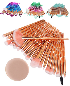 20Pcs Aesthetic Diamond Makeup Brushes with Powder Pouf Set