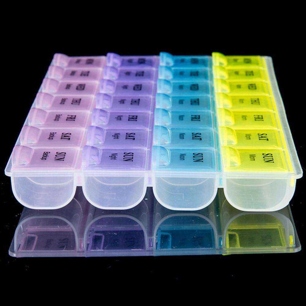 1PCS 4 Row 7 Days 28 Squares Tablet Pill Box