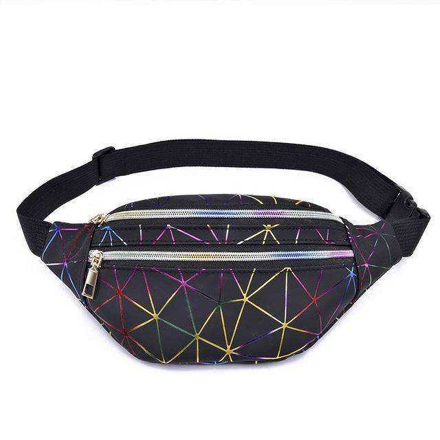 Holographic Waist Belt Bag Women Pink Silver Fanny Geometric Pack