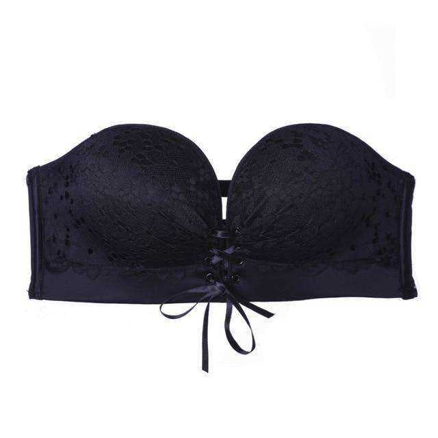 Women Floral Seamless Lace Strapless Push Up Bra Invisible Wireless Lingerie Underwear