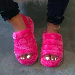 Spring Autumn Sponge Cake Women's Suede Back Strap Cotton Slippers