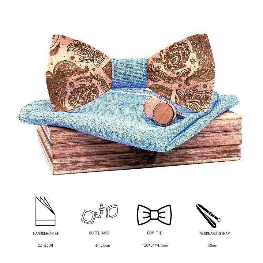 Handmade Laser Engraved 3D Paisley Wood Bow Tie for Men