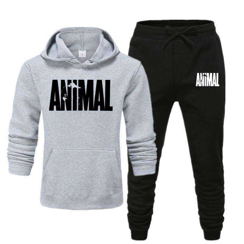 Men's Autumn Winter Animal Print Sweatshirt Tops Pants Sets/Hoodies+Pants