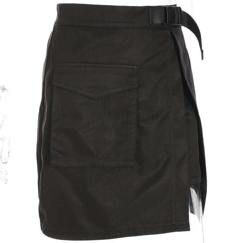 High Waist Belt Cargo Pocket Sexy Split Open Skirt