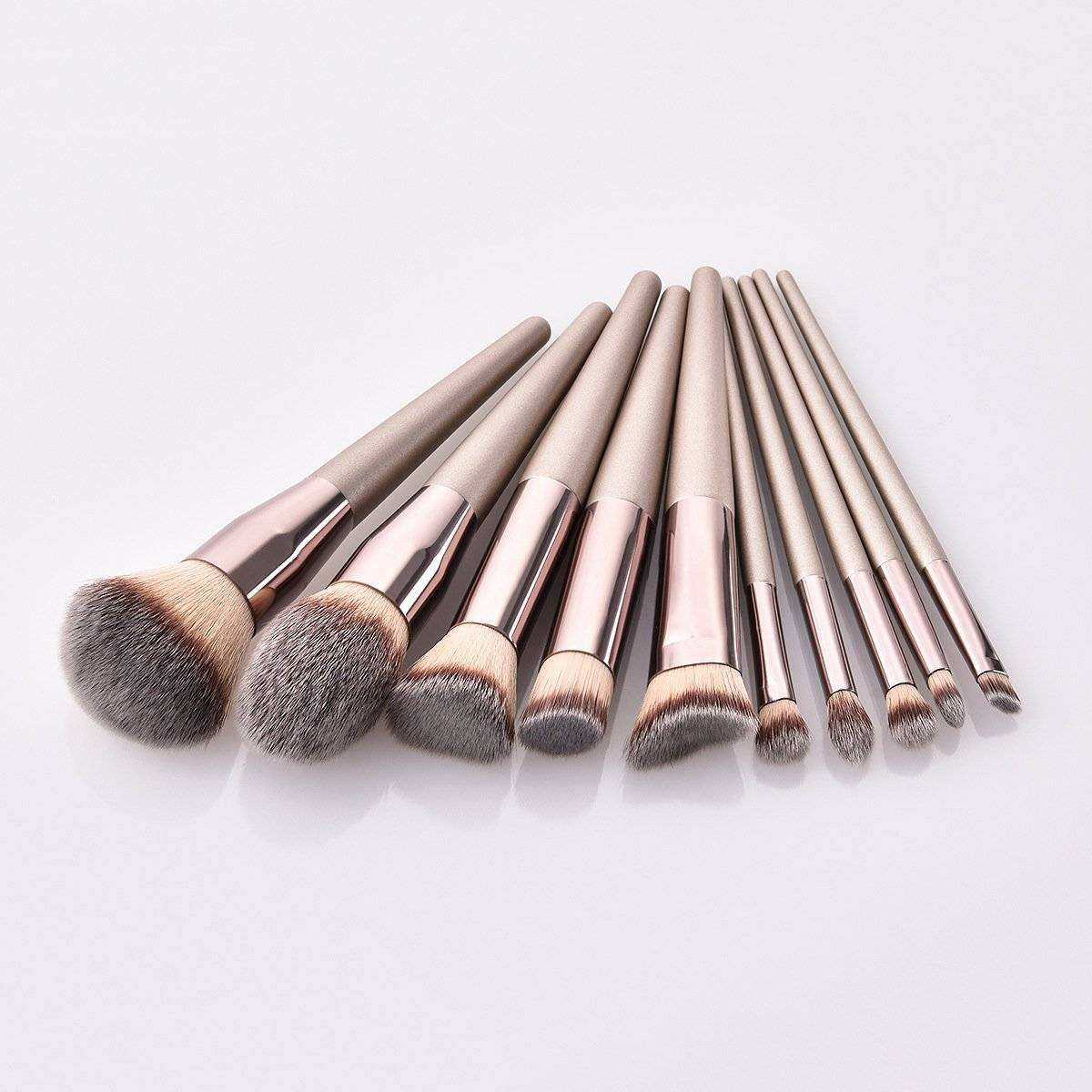 10Pcs Set High Quality Pro Champagne Makeup Brushes Kit