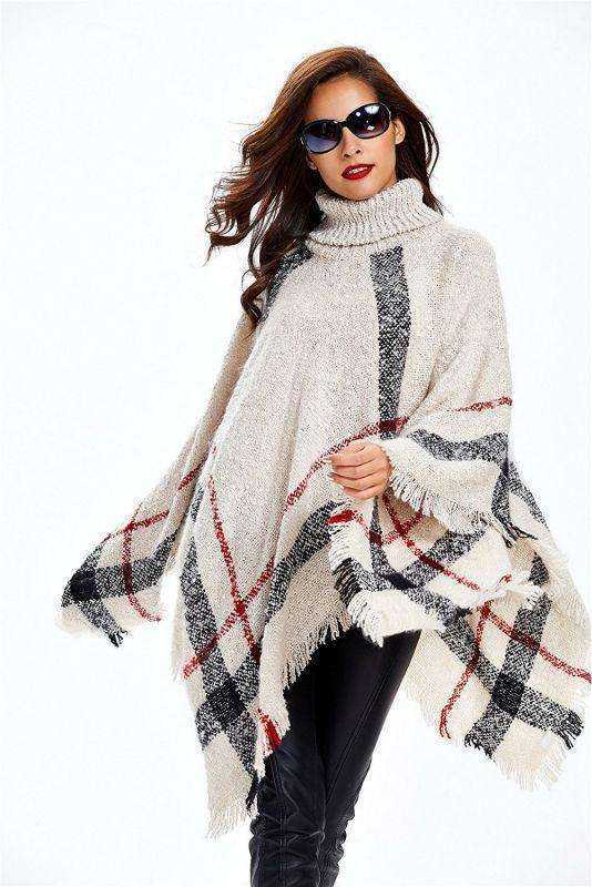 2021 Fashion Women Winter Warm Wool Plaid Knitted Poncho