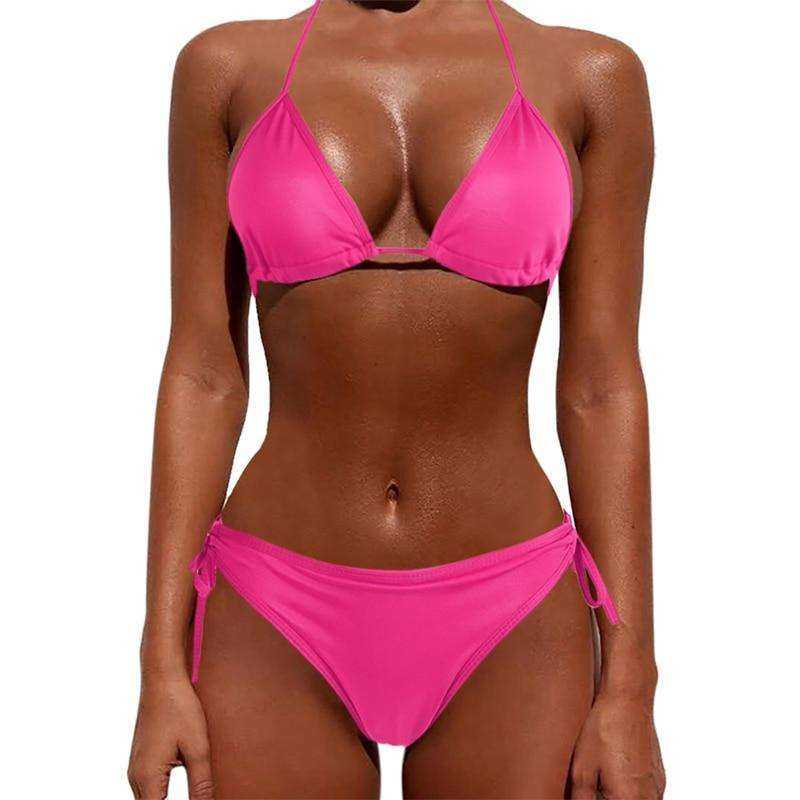 Sexy Women Pure Color 2021 New Brazilian Summer Style Lady Bandage Swimwear Bikini Set