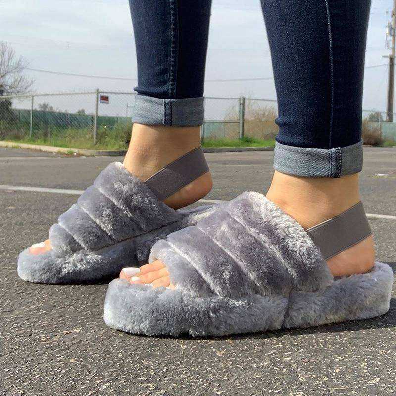 Spring Autumn Sponge Cake Women's Suede Back Strap Cotton Slippers