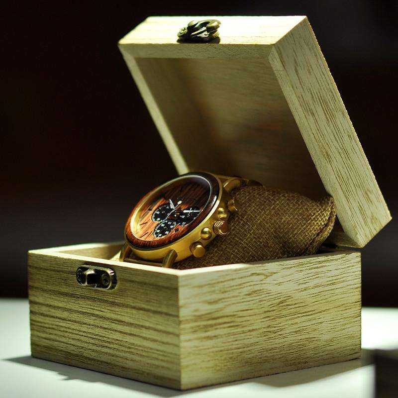 Gold Watch Men Luxury Brand Wooden Wristwatches