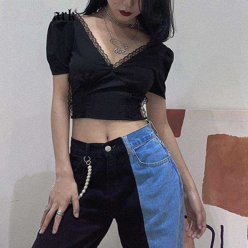 Sexy Bodycon Lace Black Backless Mesh Bandage Women Summer Crop Tops