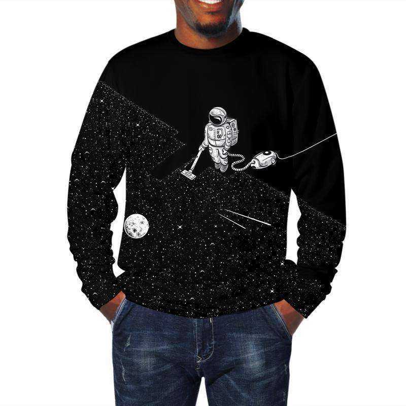 Cloud style Space Vacuum Cleaner Robot 3D Print Sweatshirt Hoody For Men
