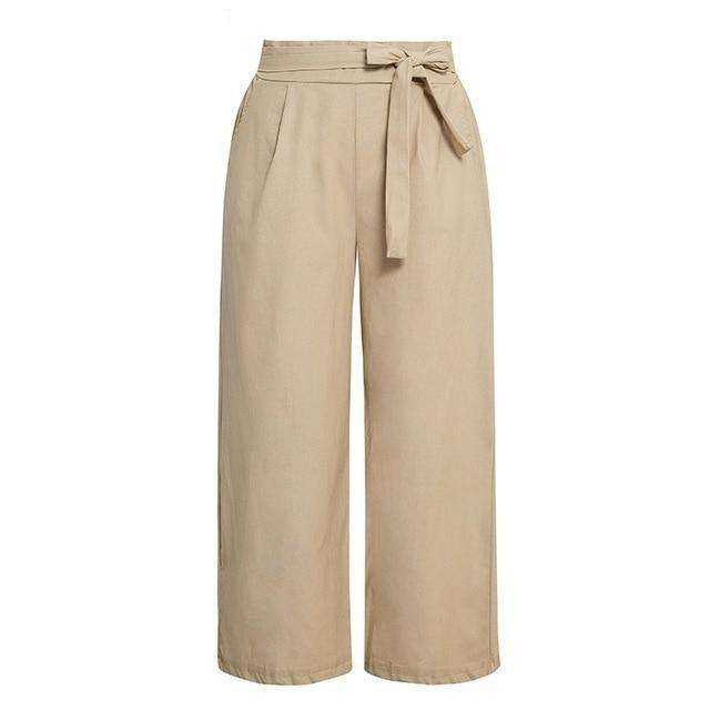 Casual cotton Wide leg sashes loose female long pants
