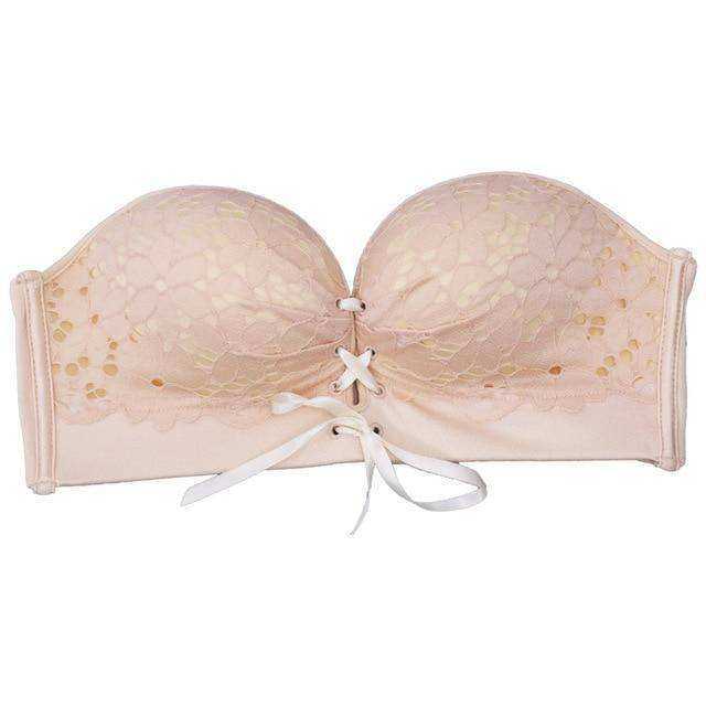 Women Floral Seamless Lace Strapless Push Up Bra Invisible Wireless Lingerie Underwear