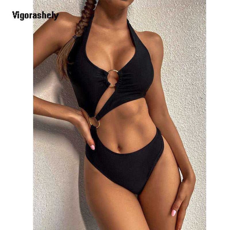 2021 Sexy Hollow One Piece Swimsuit Bandage Push Up High Waist Monokini Swimwear