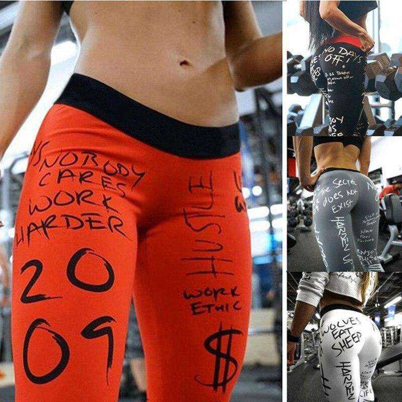 New  Writing Printing Put Hip Elastic High Waist Breathable Slim Leggings  For Women