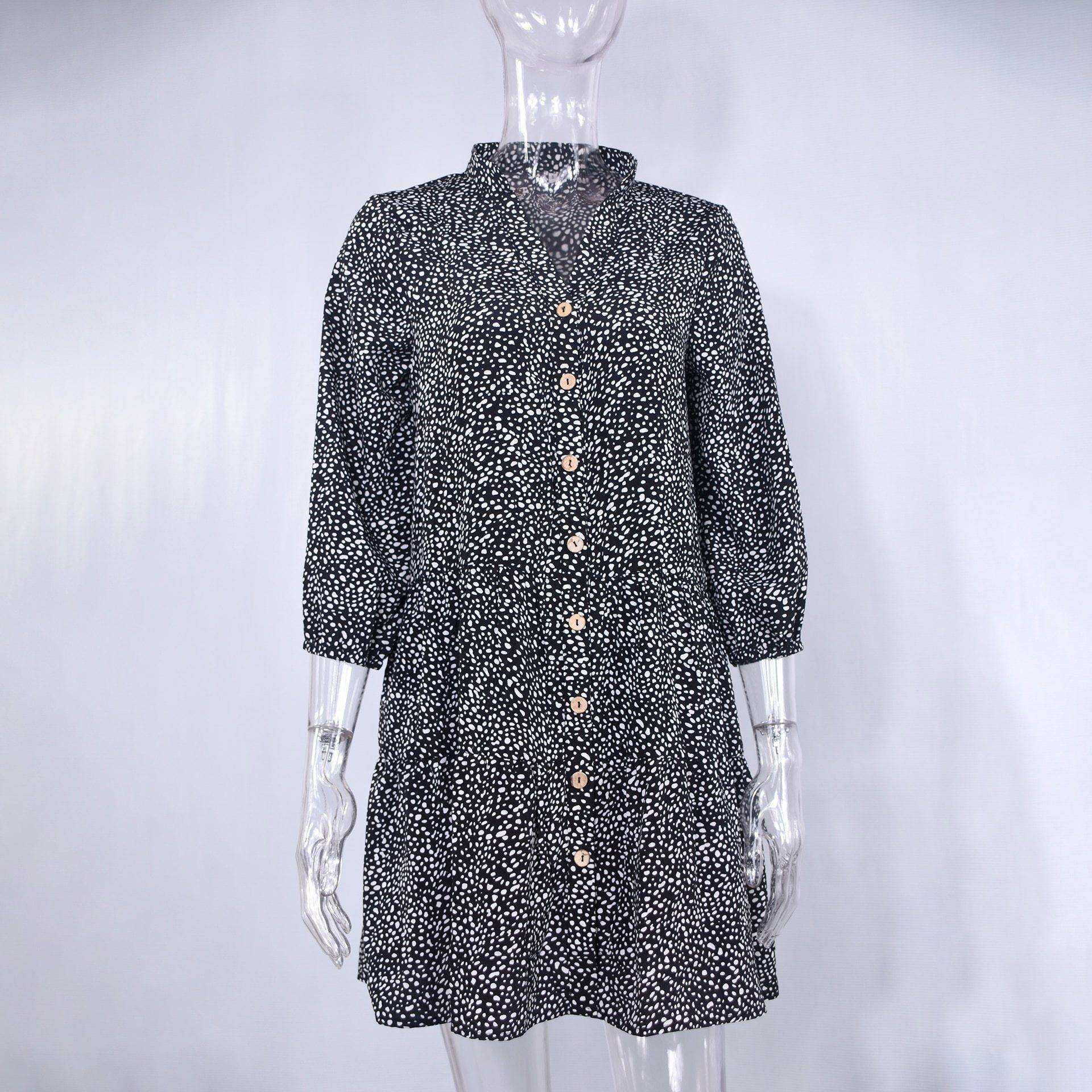 Floral Causal Loose Short Mini Dresses Three Quarter Sleeve Spring