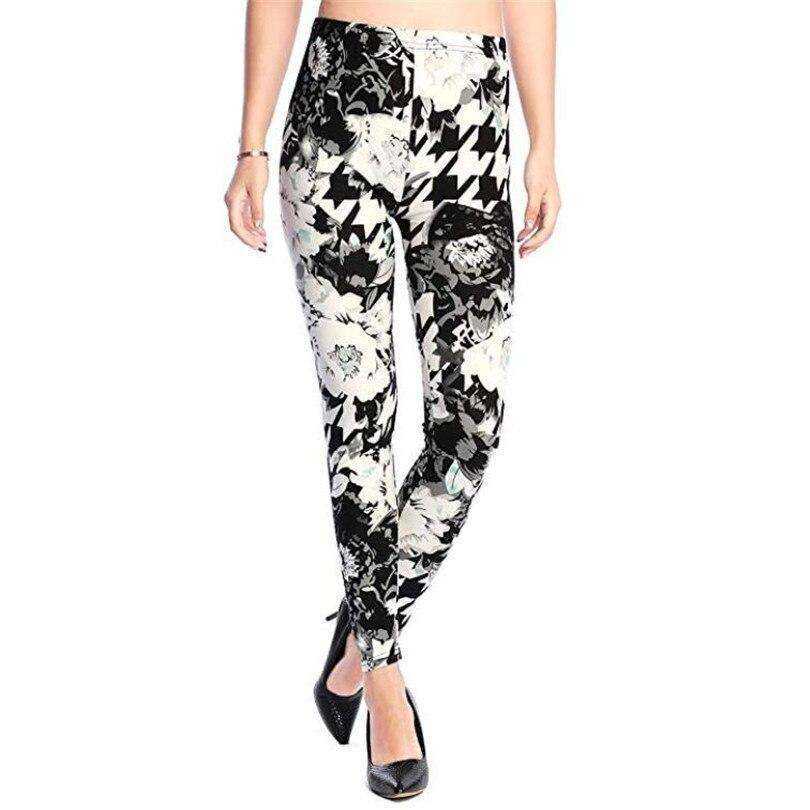 New 2021 Fashion Plus Size Print Flower Guitar Plaid Thin Nine Leggings