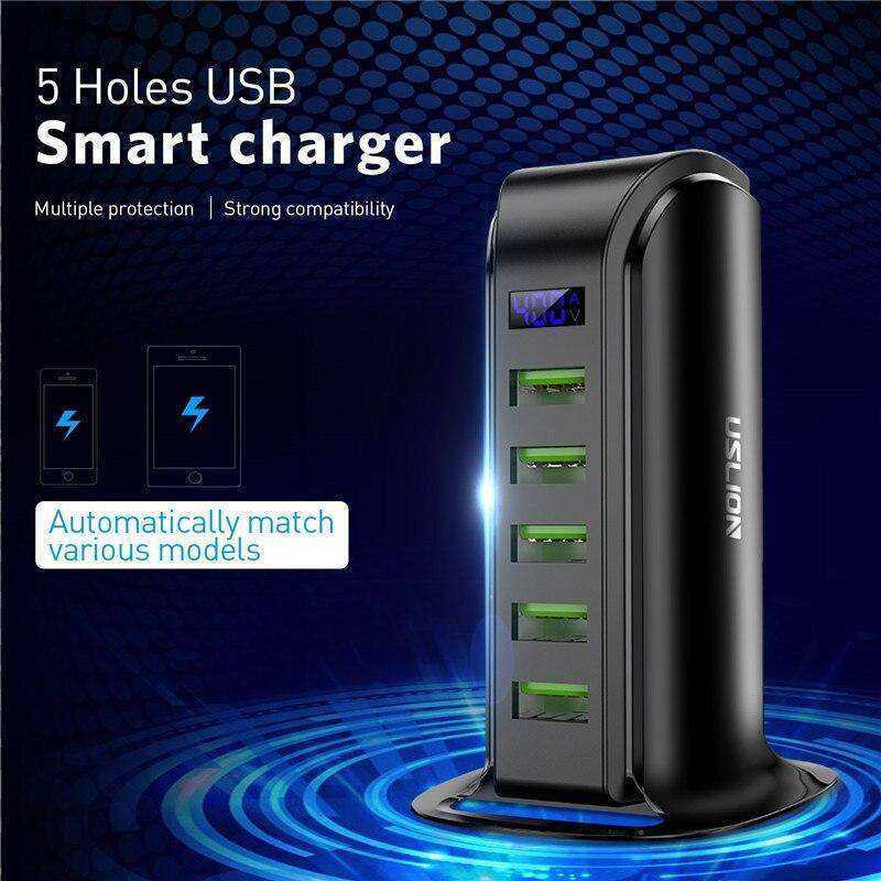 5 Port USB Charger HUB LED Display Multi USB Charging Station