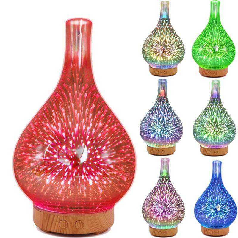 3D Glass Vase Shape Air Humidifier 7 Color Led Night Light