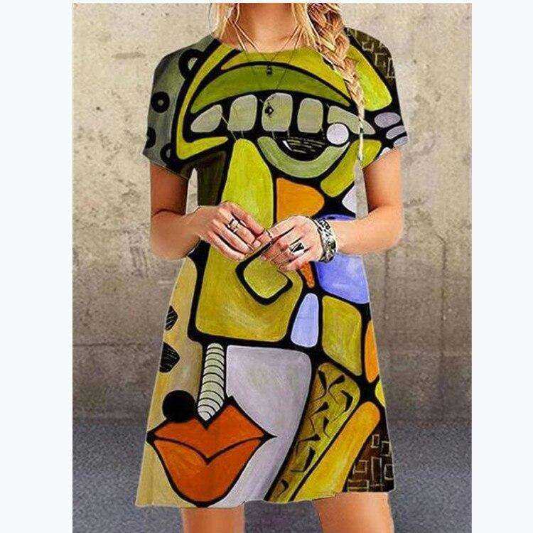 Casual Short Sleeve Plus Size O-Neck Dresses for Women