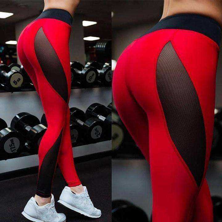 Black Red Mesh Patchwork Push Up Fitness Leggings