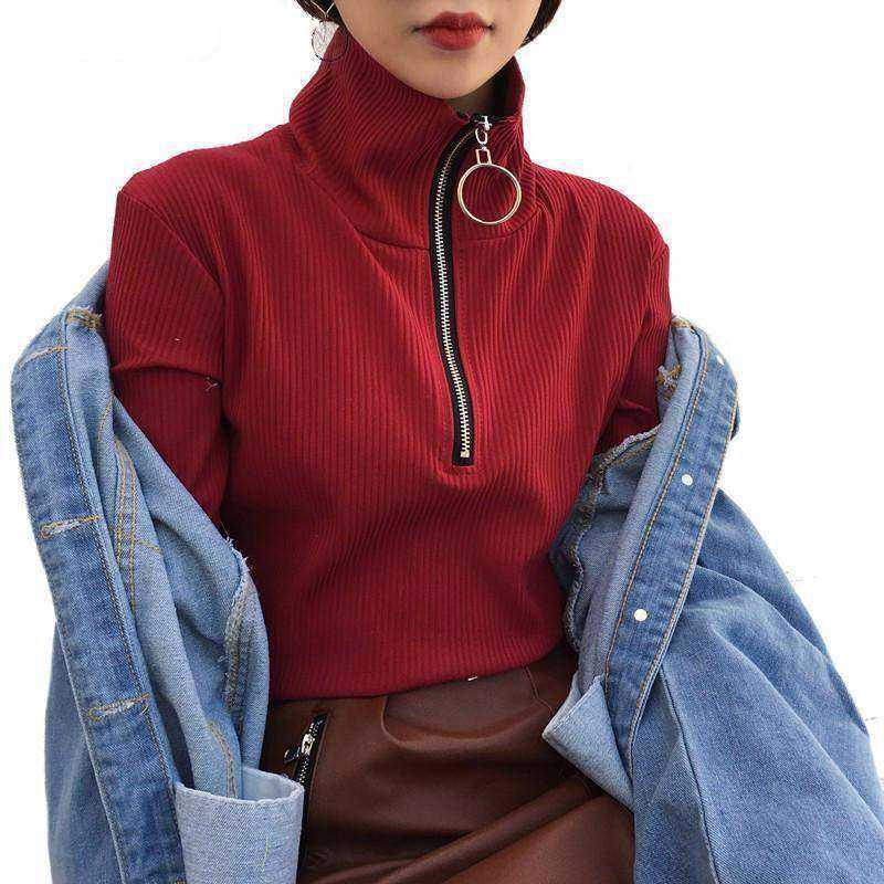 Zip Up Sweater Women Turtleneck