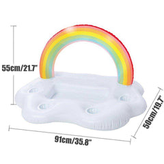 Summer Inflatable Pool Raft Float Bucket Rainbow Cloud Cup & Food Plate Holder