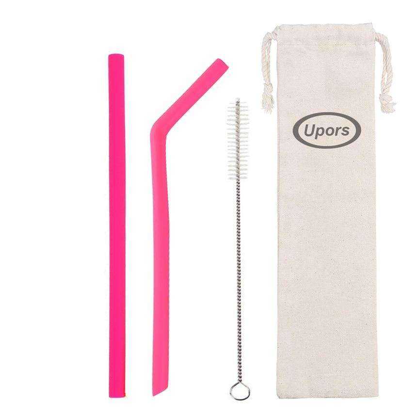Reusable Drinking Flexible Straw Shakes with Brush & Pouch