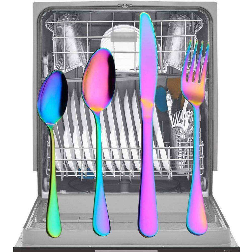 24PCS Tableware Flatware Non-fading Cutlery Stainless Steel Rainbow Sets